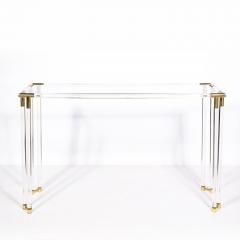 Mid Century Modernist Glass Console Table with Brass Joints Lucite Supports - 2809593