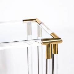 Mid Century Modernist Glass Console Table with Brass Joints Lucite Supports - 2809595