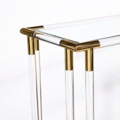 Mid Century Modernist Glass Console Table with Brass Joints Lucite Supports - 2809610