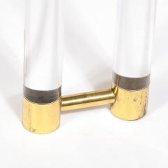 Mid Century Modernist Glass Console Table with Brass Joints Lucite Supports - 2809611