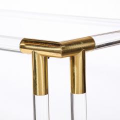 Mid Century Modernist Glass Console Table with Brass Joints Lucite Supports - 2809615