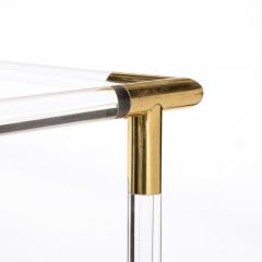 Mid Century Modernist Glass Console Table with Brass Joints Lucite Supports - 2809648