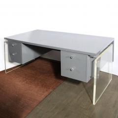 Mid Century Modernist Gray Lacquer Desk with Lucite Supports and Pulls - 2660793