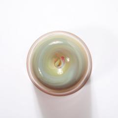 Mid Century Modernist Hand Blown Banded Citrine w Amber Ring Murano Glass Vase - 3600195