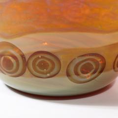 Mid Century Modernist Hand Blown Banded Citrine w Amber Ring Murano Glass Vase - 3600205