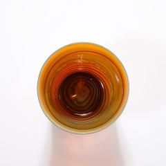 Mid Century Modernist Hand Blown Banded Citrine w Amber Ring Murano Glass Vase - 3600206