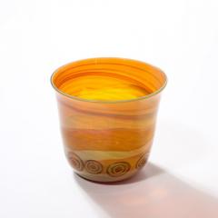 Mid Century Modernist Hand Blown Banded Citrine w Amber Ring Murano Glass Vase - 3600255
