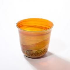 Mid Century Modernist Hand Blown Banded Citrine w Amber Ring Murano Glass Vase - 3600256