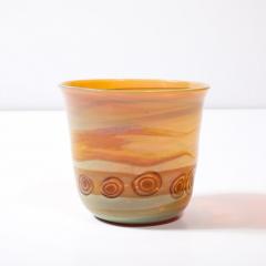 Mid Century Modernist Hand Blown Banded Citrine w Amber Ring Murano Glass Vase - 3600257