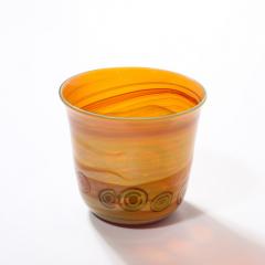 Mid Century Modernist Hand Blown Banded Citrine w Amber Ring Murano Glass Vase - 3600264