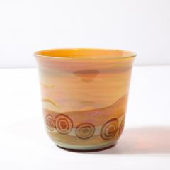 Mid Century Modernist Hand Blown Banded Citrine w Amber Ring Murano Glass Vase - 3600278