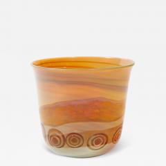 Mid Century Modernist Hand Blown Banded Citrine w Amber Ring Murano Glass Vase - 3602997