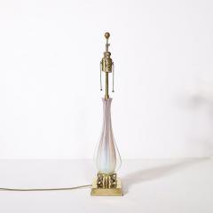 Mid Century Modernist Hand Blown Fluted Opalescent Murano Glass Table Lamps - 3898714