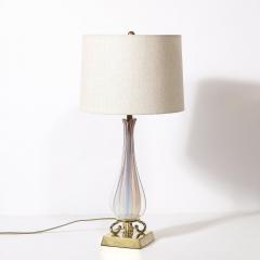 Mid Century Modernist Hand Blown Fluted Opalescent Murano Glass Table Lamps - 3898717