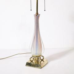 Mid Century Modernist Hand Blown Fluted Opalescent Murano Glass Table Lamps - 3898794