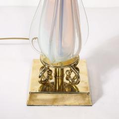Mid Century Modernist Hand Blown Fluted Opalescent Murano Glass Table Lamps - 3898802