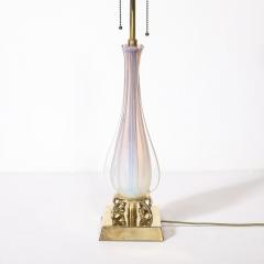 Mid Century Modernist Hand Blown Fluted Opalescent Murano Glass Table Lamps - 3898803