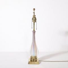 Mid Century Modernist Hand Blown Fluted Opalescent Murano Glass Table Lamps - 3898812