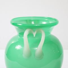 Mid Century Modernist Hand Blown Murano Amphora Glass Vase in Jade White - 3861260