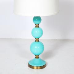 Mid Century Modernist Hand Blown Murano Glass Ball Table Lamp in Robins Egg Blue - 4653770