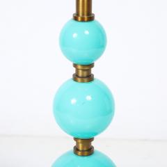 Mid Century Modernist Hand Blown Murano Glass Ball Table Lamp in Robins Egg Blue - 4653786
