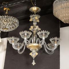 Mid Century Modernist Hand Blown Murano Glass Chandelier w 24Karat Gold Flecks - 3975924