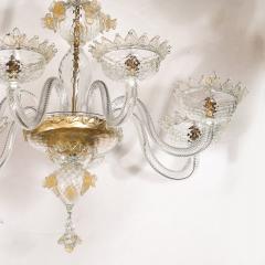 Mid Century Modernist Hand Blown Murano Glass Chandelier w 24Karat Gold Flecks - 3976055