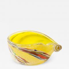 Mid Century Modernist Hand Blown Murano Glass Shell Form Bowl in Lemon Yellow - 3602993