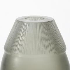Mid Century Modernist Hand Blown Murano Smoked Glass Vase W Grooved Detailing - 4037719