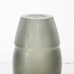 Mid Century Modernist Hand Blown Murano Smoked Glass Vase W Grooved Detailing - 4037731