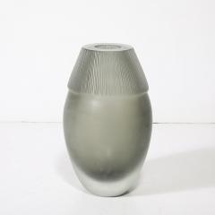 Mid Century Modernist Hand Blown Murano Smoked Glass Vase W Grooved Detailing - 4037736