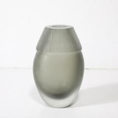 Mid Century Modernist Hand Blown Murano Smoked Glass Vase W Grooved Detailing - 4037737
