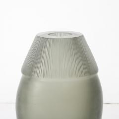 Mid Century Modernist Hand Blown Murano Smoked Glass Vase W Grooved Detailing - 4037738