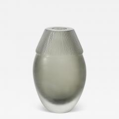 Mid Century Modernist Hand Blown Murano Smoked Glass Vase W Grooved Detailing - 4039444