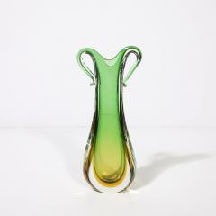 Mid Century Modernist Hand Blown Murano Sommerso Glass in Emerald Amber Hues - 4304154