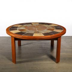 Mid Century Modernist Inlayed Earth Toned Tile Cocktail Table in Teak - 4075770