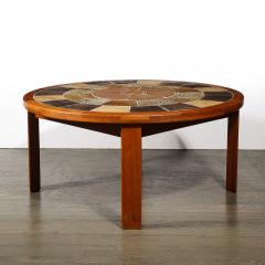 Mid Century Modernist Inlayed Earth Toned Tile Cocktail Table in Teak - 4075876
