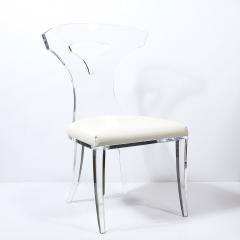 Mid Century Modernist Klismos Lucite Chair W White Leather Upholstery - 3998262