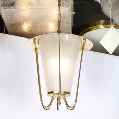Mid Century Modernist Lantern Chandelier in Brass and Frosted Glass - 2704524