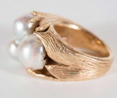 Mid Century Modernist Leaf Design Pearl and Gold Ring - 1613023