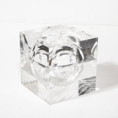 Mid Century Modernist Lucite Ice Bucket with Linear Detailing Swivel Opening - 3899034