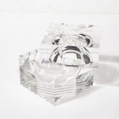 Mid Century Modernist Lucite Ice Bucket with Linear Detailing Swivel Opening - 3899035