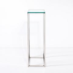 Mid Century Modernist Minimal Rectilinear Chrome Pedestal with Glass Top - 3752113