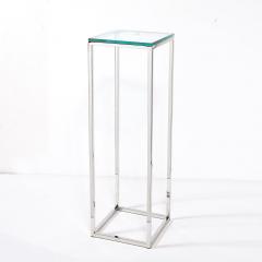 Mid Century Modernist Minimal Rectilinear Chrome Pedestal with Glass Top - 3752142