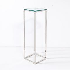 Mid Century Modernist Minimal Rectilinear Chrome Pedestal with Glass Top - 3752178