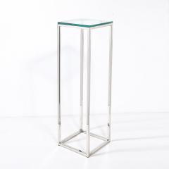 Mid Century Modernist Minimal Rectilinear Chrome Pedestal with Glass Top - 3752189