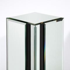 Mid Century Modernist Mirrored Pedestal with Alternating Vitrolite Strips - 3040832