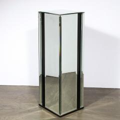 Mid Century Modernist Mirrored Pedestal with Alternating Vitrolite Strips - 3041060