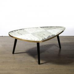 Mid Century Modernist Mosaic Cocktail Table Wrapped in Brass with Ebonized Legs - 3108853