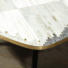 Mid Century Modernist Mosaic Cocktail Table Wrapped in Brass with Ebonized Legs - 3108860